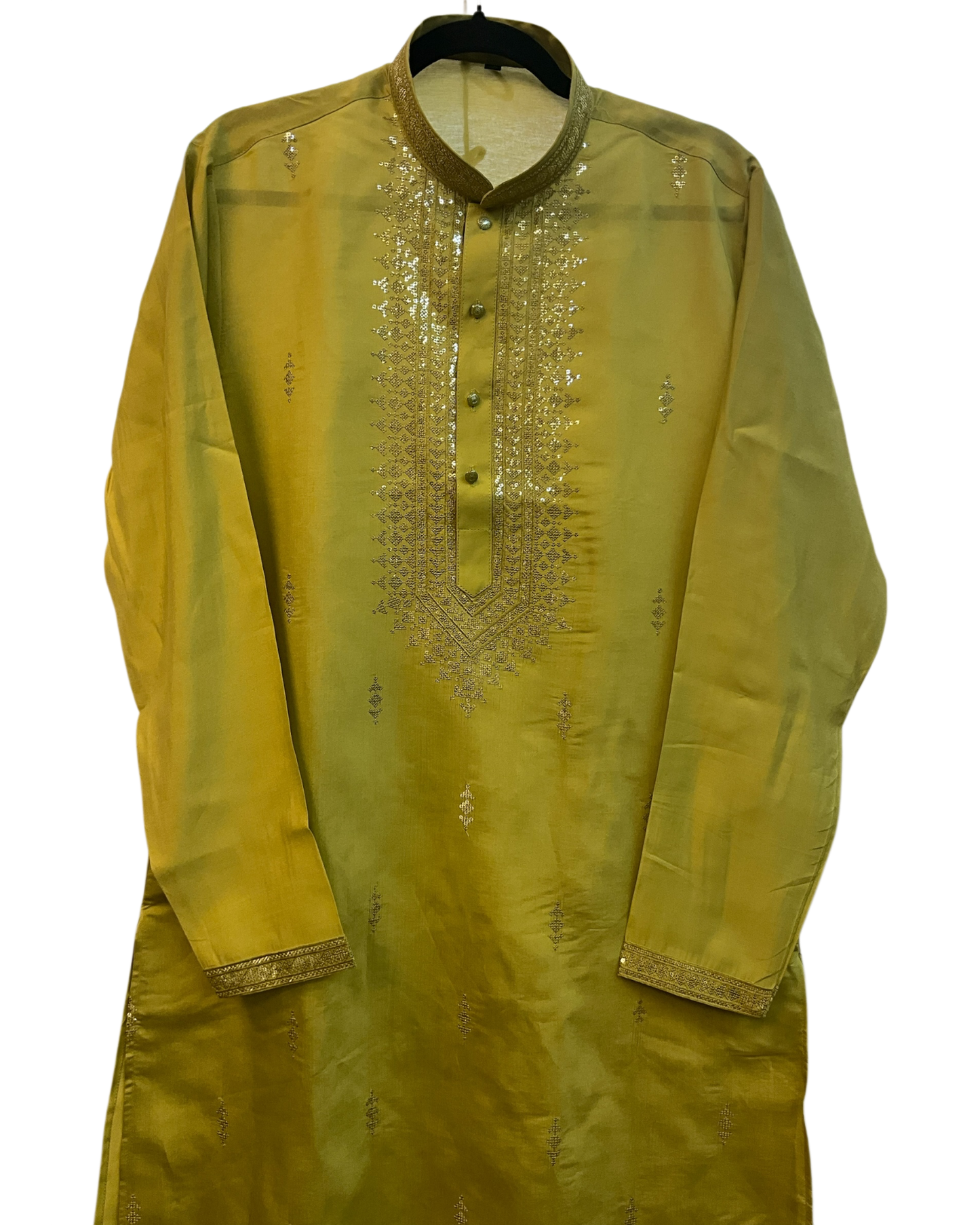 Light Olive Green - Soft Cotton Infused Mens Kurta Set with Rich Sequins Embroidery - Sangeet Mehendi Haldi - KCS3001 06KH26