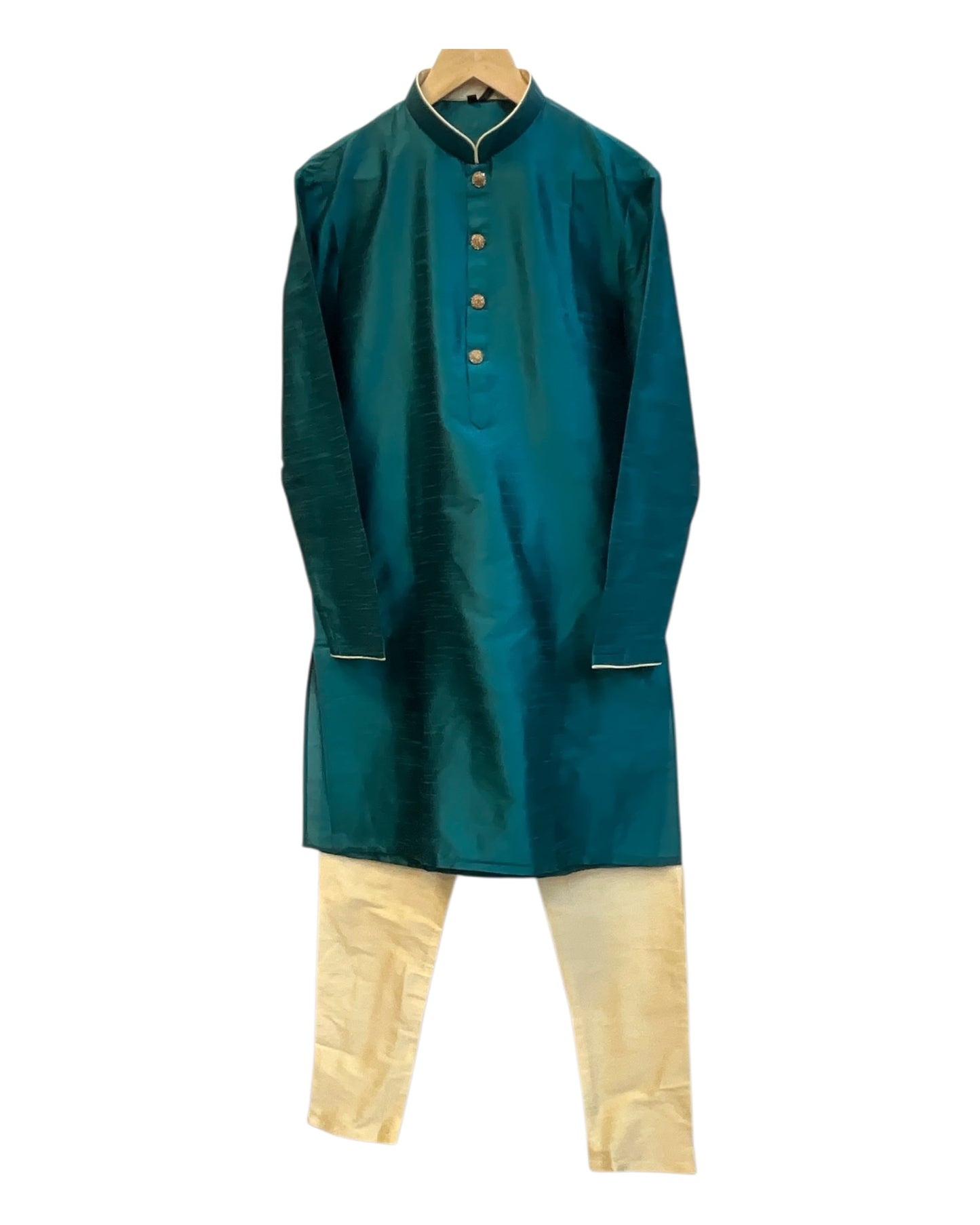 Turquoise Blue - Silky Mens Indian Kurta set - UK Stock - Ideal to Pair with a Waistcoat - VEE1095 KJ