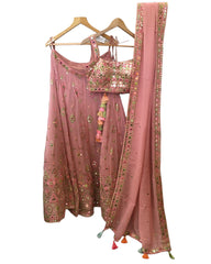 Baby Pink - Mirror Work Chiffon Designer Lehenga Set - UK Stock - 24h Dispatch - JaiSudha KYY 0124