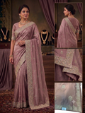 Dusty Pink - Saree with Thread / Stone Work and Blouse Piece - UK stock - 24hr Dispatch - SP2613 VY