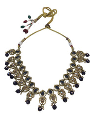 Navy Blue - Large Size Antique Gold Finish Necklace Set with Earrings - AV7787  11KK24