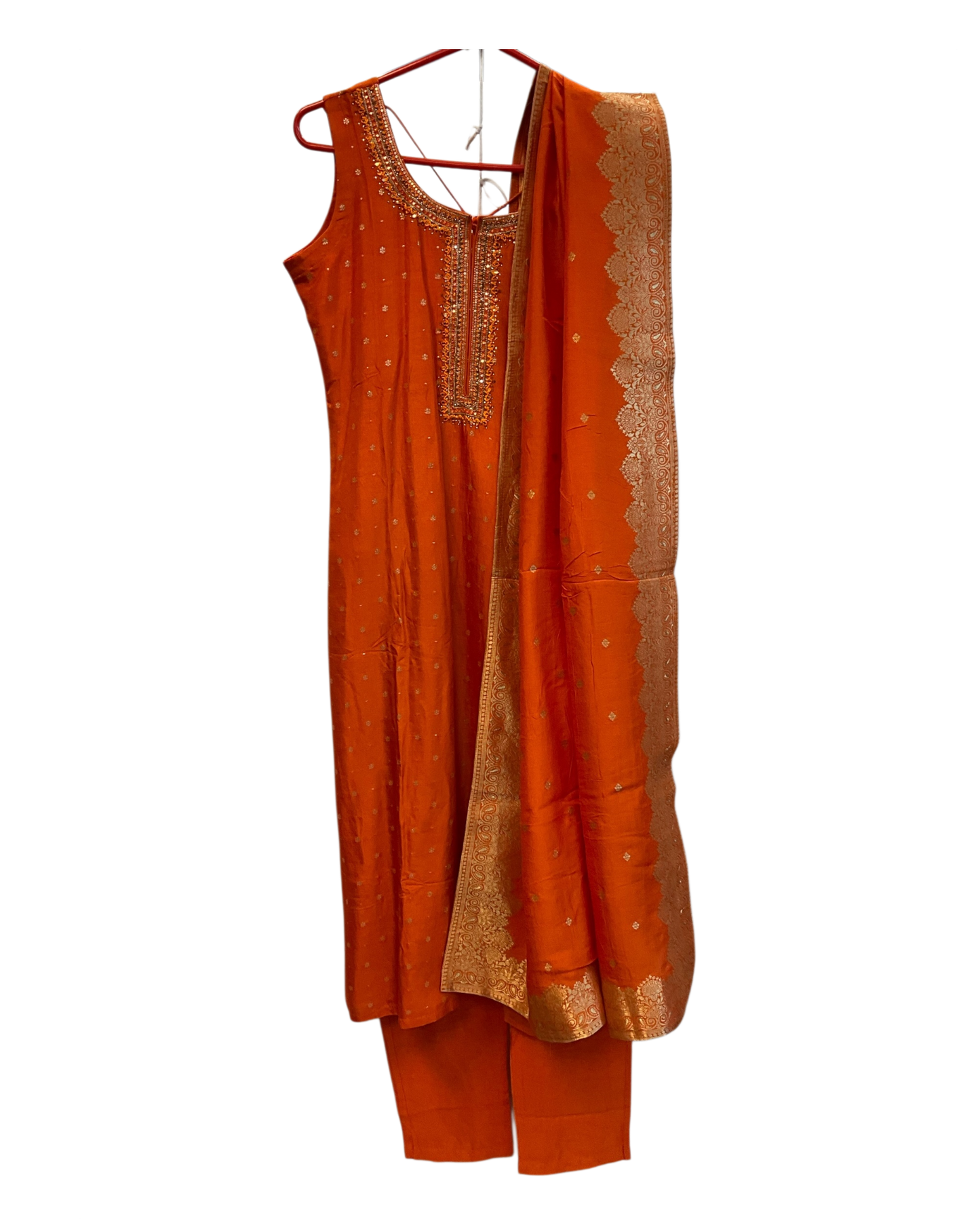 UK 16 / 42" - Orange - Silky Ladies Trousers Suit - Sangeet / Henna / Temple - OC42162 TV