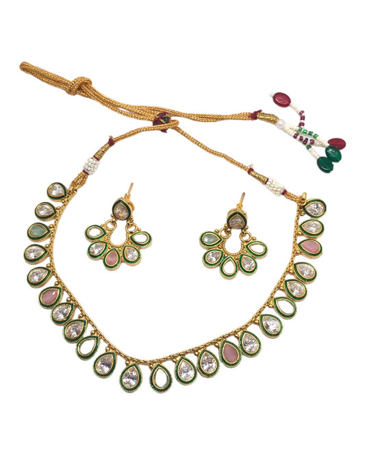 Mint / Pink - Small Reverse Stone Necklace set - Bollywood - Weddings - SV905 A 0923