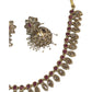 Magenta - Small - Antique Gold Finish Necklace Set with Earrings - AE2402 C 0724