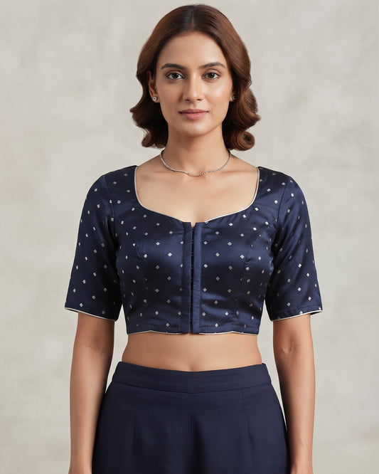 Size 42" / UK 16 - Navy Blue - Saree blouse with cups - UK Stock - Quick Delivery - VAM1351 - C