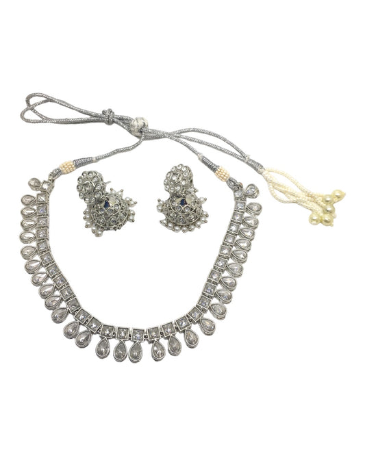 Silver - Small Reverse Stone Necklace set - Bollywood - Weddings - SV880 H 0923