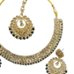Black - Medium Size Antique Gold Finish Necklace Set with Earrings - SJ07 08KY25