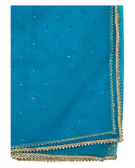 Turquoise - Ladies Net Dupatta with Gold Lace Border  & Diamante - Mix N Match -  VC2501 T0125