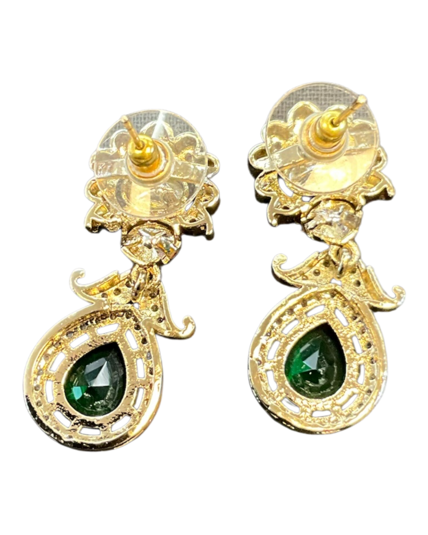 Clear / White - Small - Antique Gold Finish Traditional Earrings - Bollywood - Weddings - 15ER715 07J26