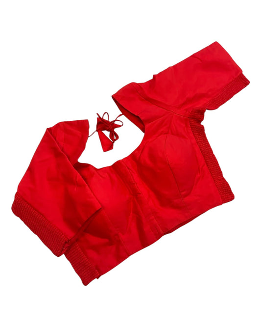 Red - HYBRID Silky Saree blouse - With Elastic on both side for Great fit - Size 36",38", 40" S M L  - VAM1216 Ap