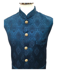 Teal Blue - Benarasi Handloom Brocade Mens Waistcoat - KCS2302 KK 0923