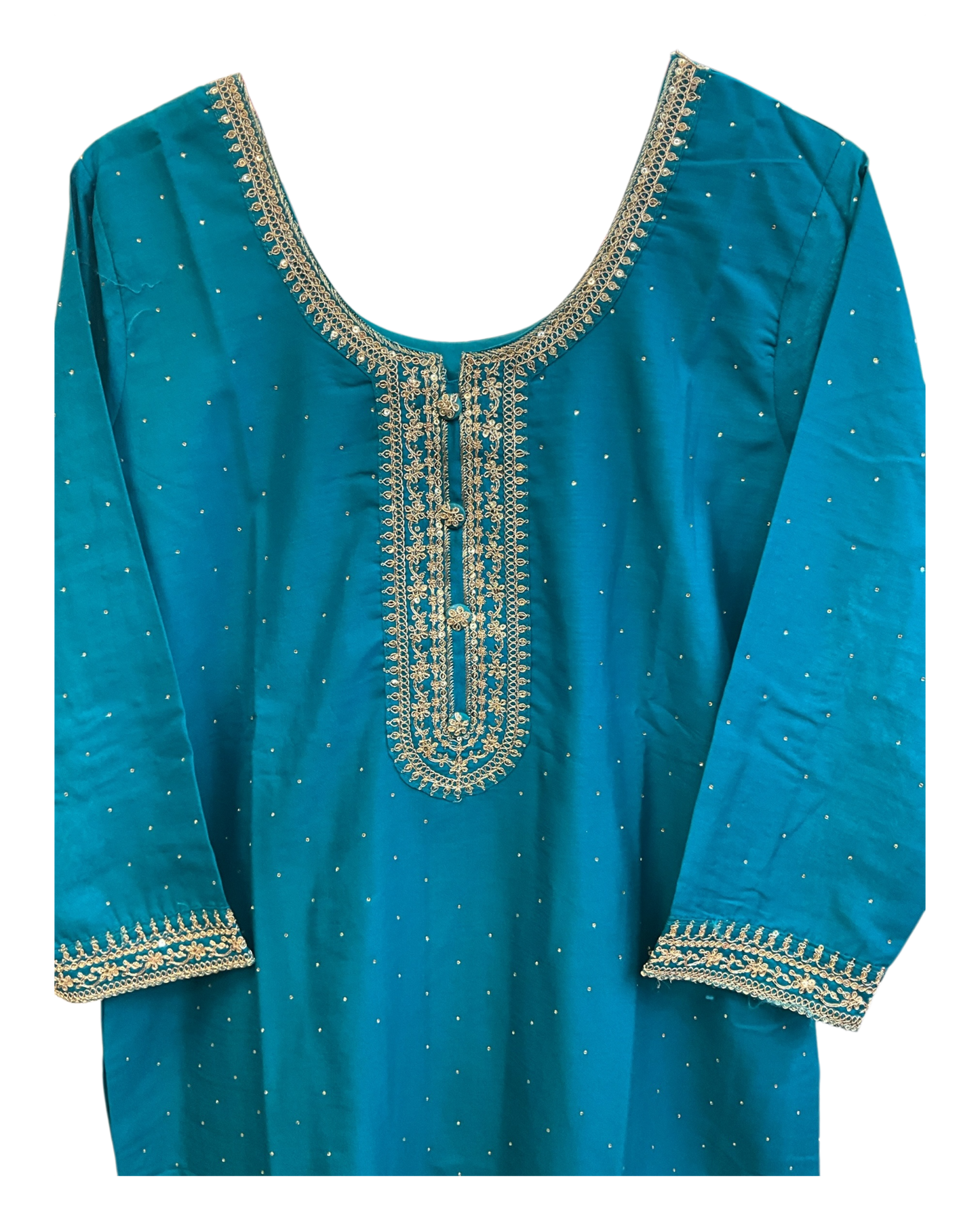 UK 14 / 40" - Turquoise Blue - Silky Ladies Trousers Suit - Sangeet / Henna / Temple - KCS19068 VT