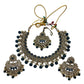 Blue - Large Size Antique Gold Finish Necklace Set with Earrings & Head Piece - Bollywood - AE2514 08KY25
