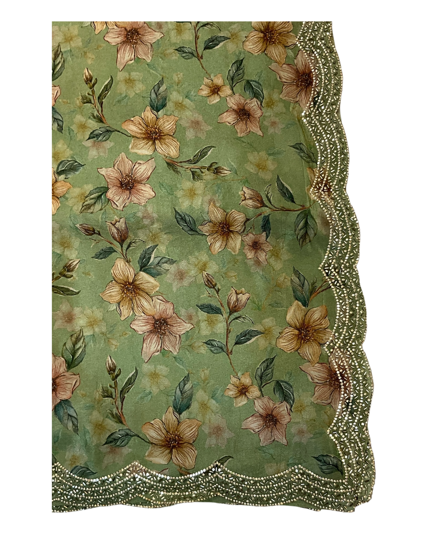 Sage Green - Printed Crepe Silky Saree with Blouse Piece - UK stock - 24hr Dispatch - RS2527 TJ