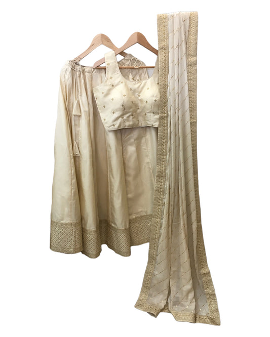 Cream - Silky Lehenga Set - Weddings ,Bridesmaids, Sangeet,  Henna, Haldi - 24h Dispatch - AF2414 TT 0624