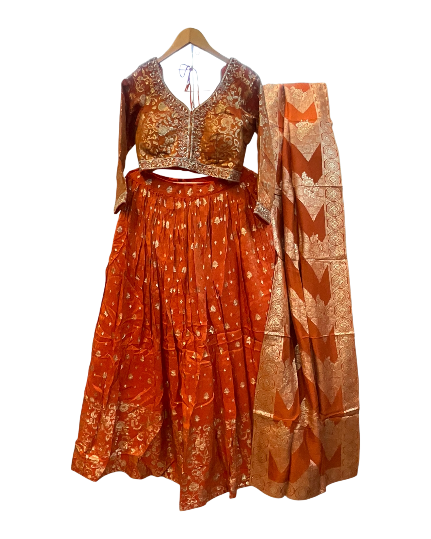 Size UK 12 (38" Bust) Adjustable to Size 14 - Orange - Silky Lehenga Set - Mehndi / Sangeet / Bridesmaids / Weddings / Garba  - UK Stock - 24h Dispatch - JF10468 05PA26