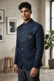 Teal / Rama - PREMIUM Slim Fit Mens Self Brocade BandhGala / Prince / Chinese Collar Jacket - Fantastic Fit - CS2501 01TA25