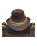 Green - Small Size Antique Gold Finish Necklace Set - AE2506 C 0525
