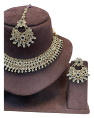 Black - Large Size Antique Gold Finish Necklace Set with Earrings - SJ01 KVp