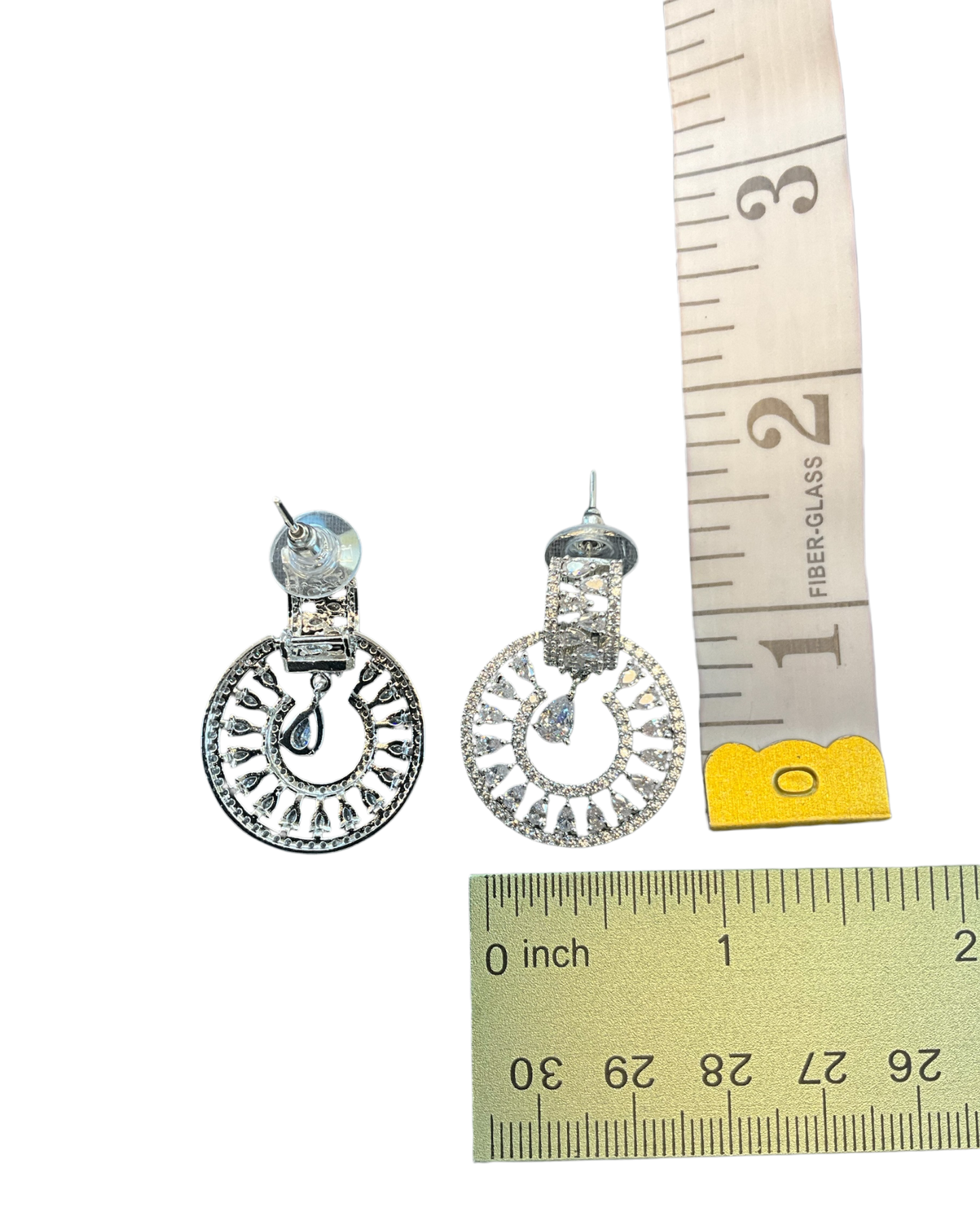 Clear - Medium - Silver Finish Traditional Earrings - Bollywood - Weddings - AE2608 J