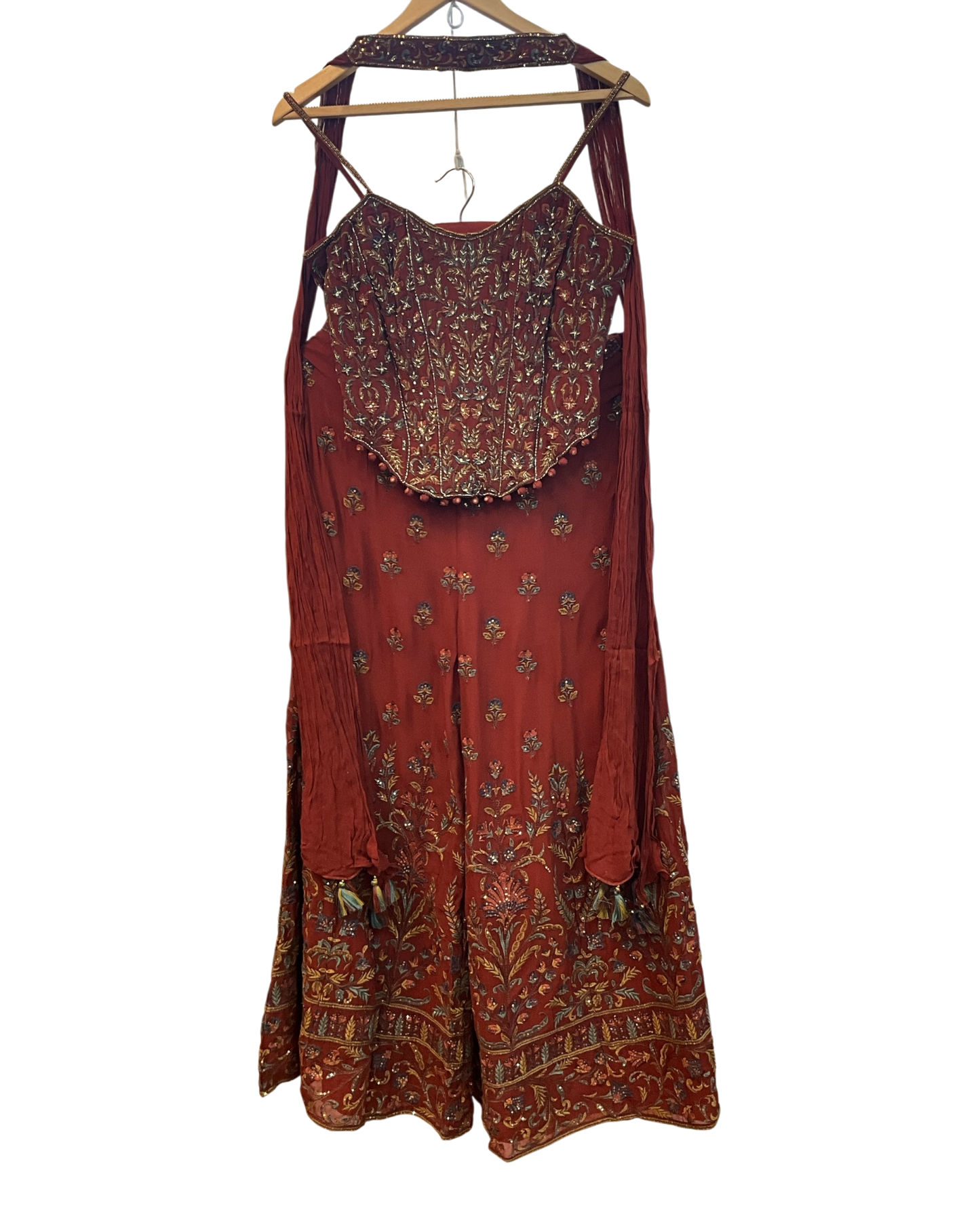 UK 10-12 / 36"- 38" - Burnt Orange / Rust - Designer Ladies Indian Short Corset / Tie Back Top Palazzo Trousers Suit - UK Stock - 2/3 days delivery - VMK Tarini AP