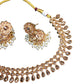 Gold / Neutral - Medium Size Gold Finish Necklace Set with Earrings - TOH2404 Cp 0424