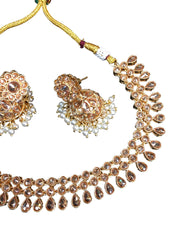 Gold / Neutral - Medium Size Gold Finish Necklace Set with Earrings - TOH2404 Cp 0424