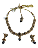 Navy Blue - Medium Size Gold Finish Necklace Set with Earrings & Head Piece - SLV90 04Cp26
