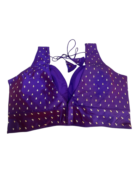 40" / UK 14 - Purple - Silky Designer Saree blouse with cups,  Sleeveless - UK Stock - Quick Delivery - RNK - R717 KV