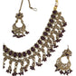 Maroon - Medium - Antique Gold Finish Necklace Set with Earrings - RAK185 Cp 0724