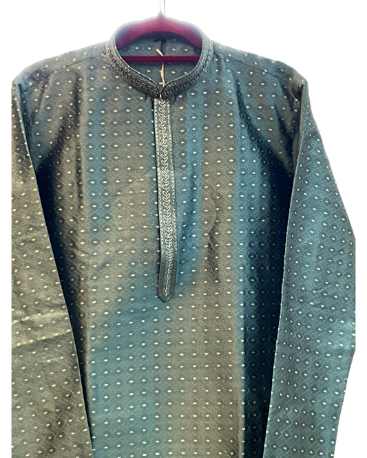 Sea Green - Banarasi Handloom Brocade Mens Indian Kurta set with Trousers - UK Stock - Weddings / Walimas , Sangeet, Diwali, Eid, Mehndi / Henna - VEE3011 KC