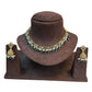 Petrol Blue - Medium Size Antique Gold Finish Necklace Set with Earrings - RAK375 Pp