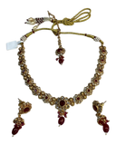 Fuchsia / Magenta / Ruby - Medium Size Gold Finish Necklace Set with Earrings & Head Piece - SLV90 04Cp26