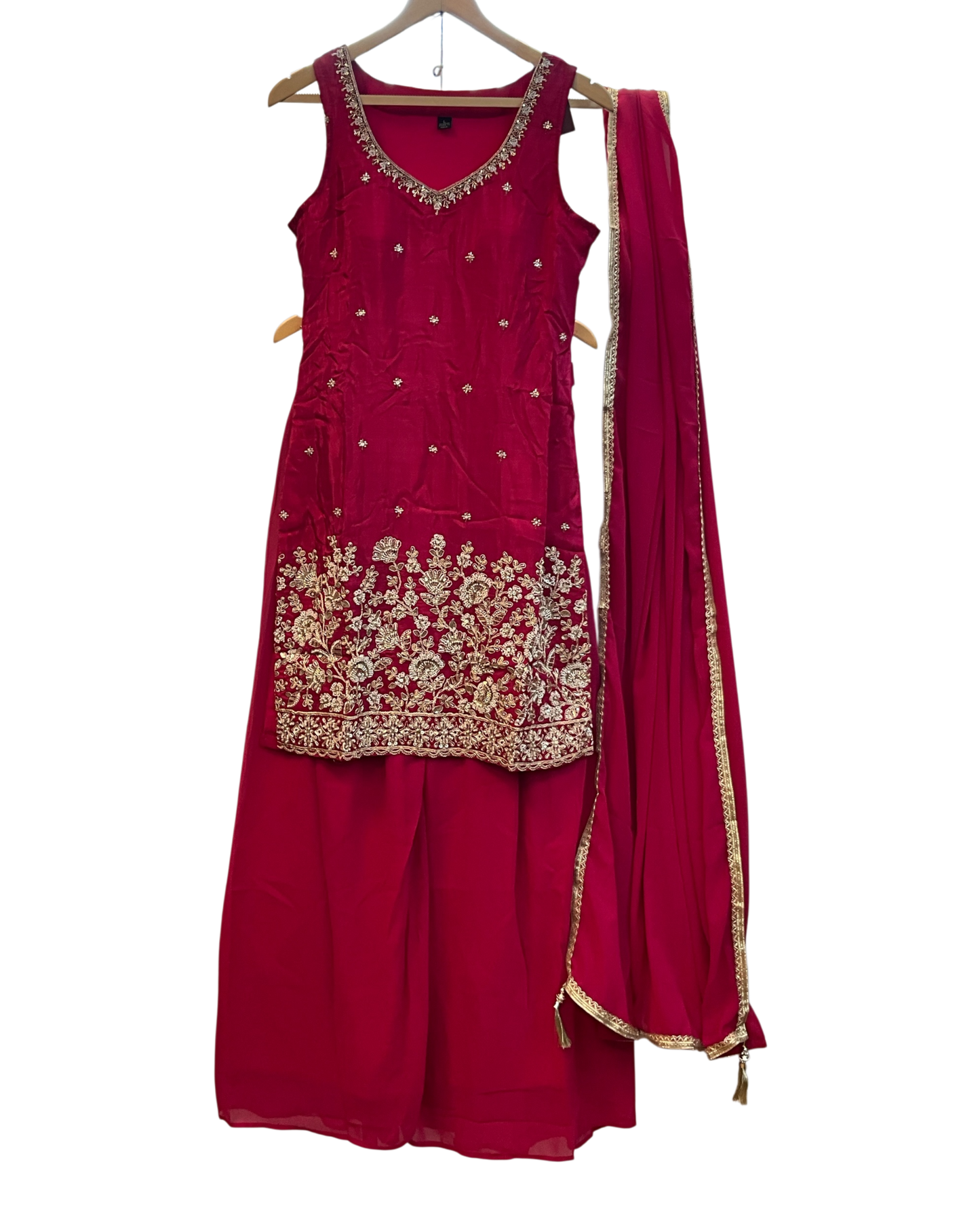 UK 12 / 38" - Fuchsia Pink - Ladies Sharara / Palazzo Trousers Suit - UK Stock - Sangeet / Henna / Weddings - OC76148 TA