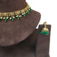 Green - Small Size Antique Gold Finish Necklace Set with Earrings - VJY402  A 0424