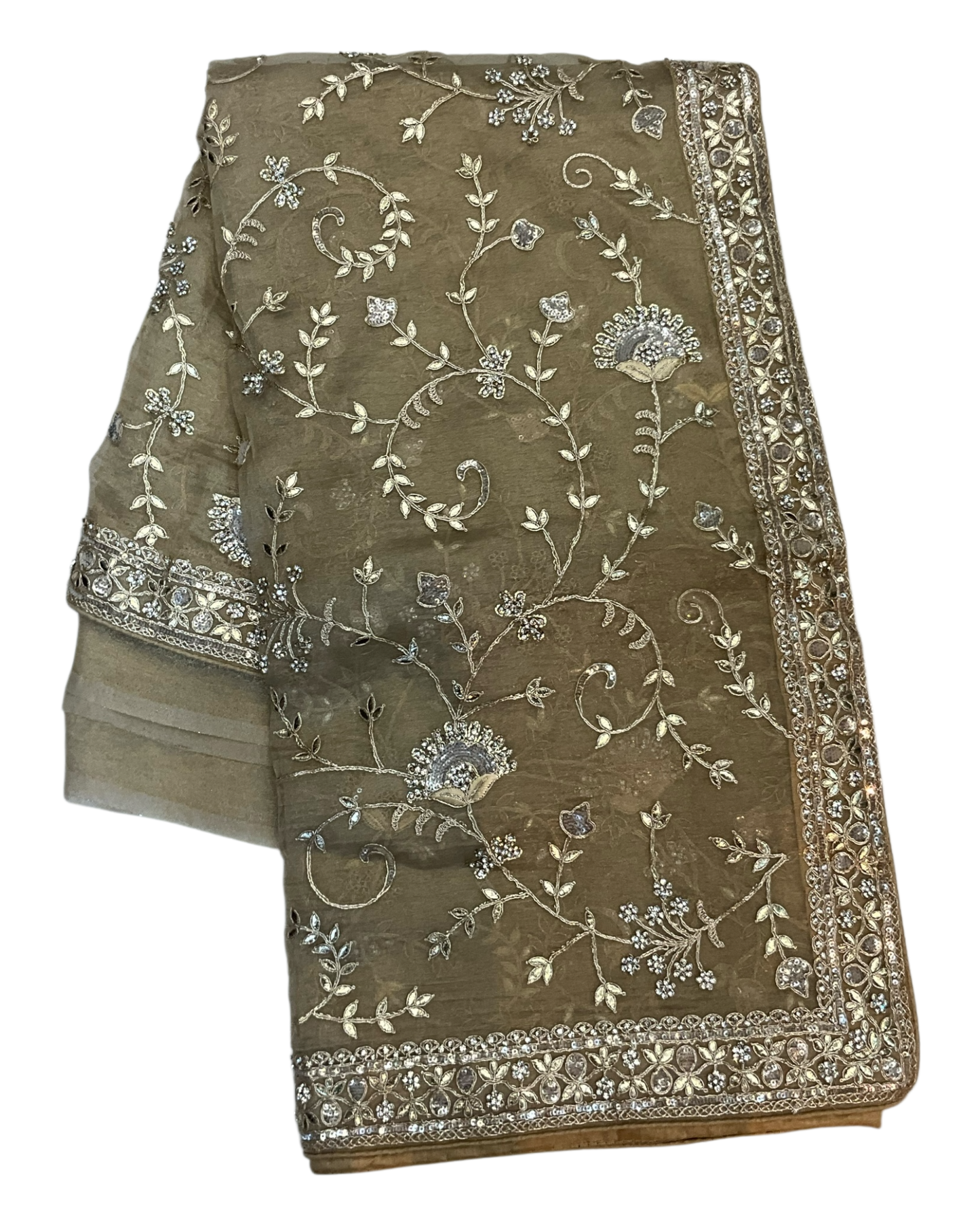 Gold - Rich Bridal Saree with Allover Embroidery and Blouse Piece - UK stock - 24hr Dispatch - RS2517 PK
