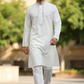 Off White - Self Brocade - Light Blue Thread Work Mens Kurta Set - Sangeet Mehendi Haldi - KCS2038 03VY26