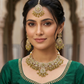 Mehndi Henna Green - Large - Antique Gold Finish Necklace Set with Earrings & Head Piece - AE2512 08KV25