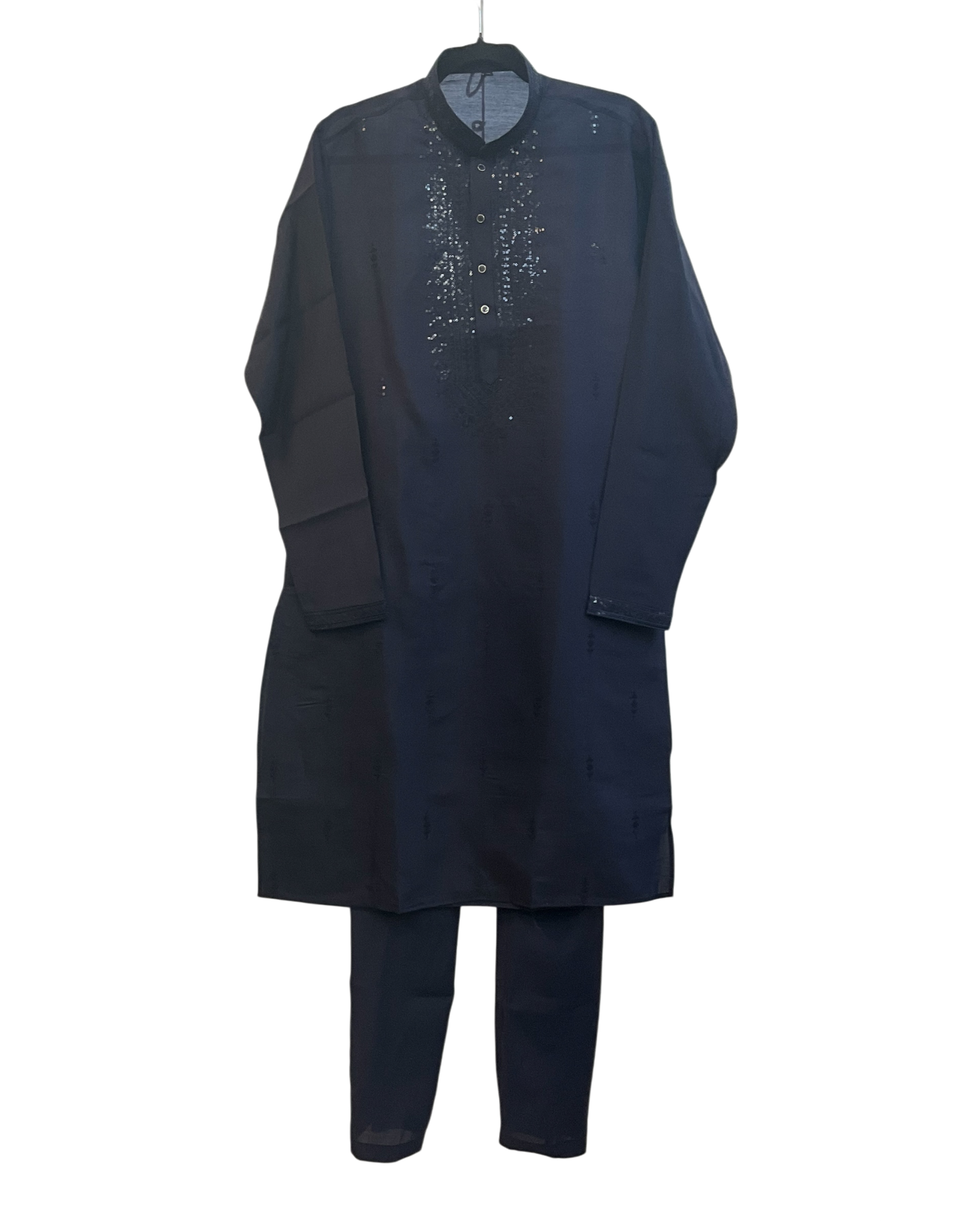 Dark Navy Blue - Soft Cotton Infused Mens Kurta Set with Rich Sequins Embroidery - Sangeet Mehendi Haldi - KCS3001 06KH26