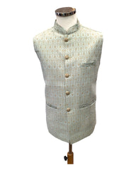 Sea Green - Benarasi Handloom Brocade Mens Waistcoat - KCS2303 KK 0923