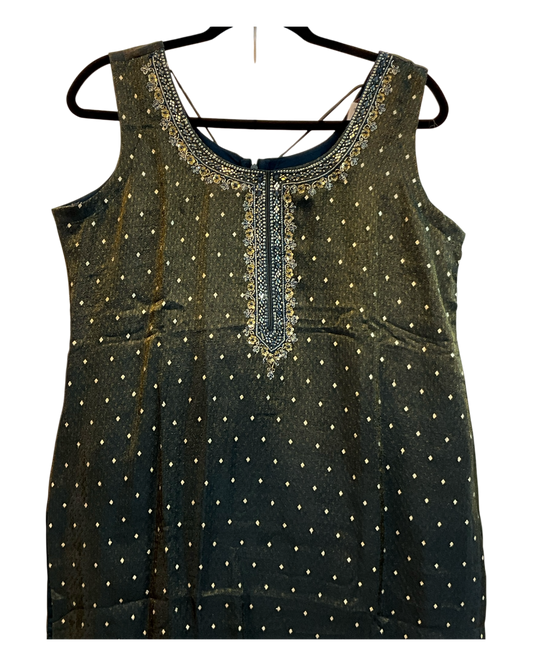 UK 14 / 40" - Dark Petrol Blue - Silky Brocade Ladies Trousers Suit - Sangeet / Henna / Temple - OC45067 TJ VA