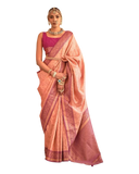 Coral / Purple - Silky Handloom Banarasi Saree with Blouse Piece -  12TY25 REW1050