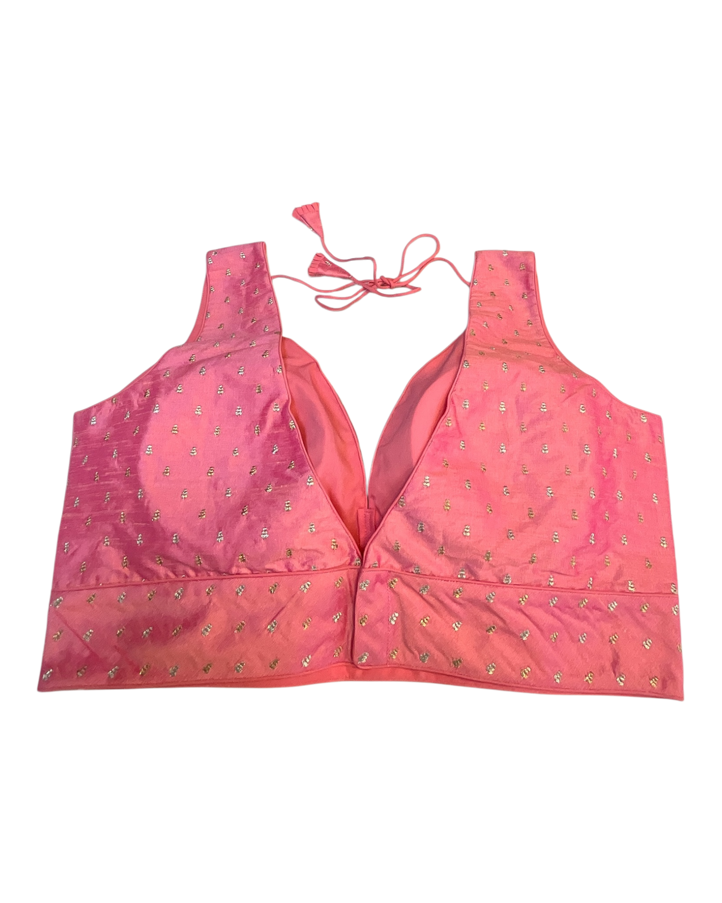 40" / UK 14 - Pink - Silky Designer Saree blouse with cups,  Sleeveless - UK Stock - Quick Delivery - RNK - R717 KV