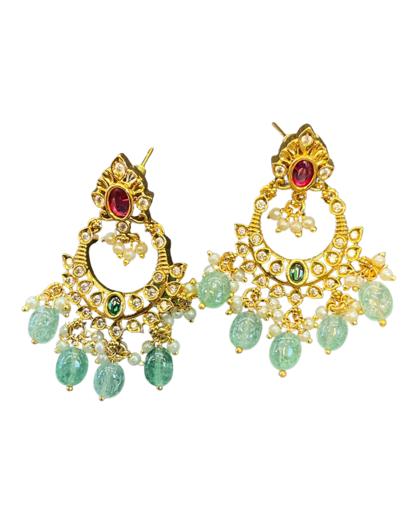 Multi Coloured - Large - Antique Gold Finish Traditional Earrings - Bollywood - Weddings - AE2607 J