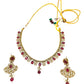 Fuchsia / Magenta /  Dark Pink - Small Size Antique Gold Finish Necklace Set with Earrings - Bollywood - AE2518 08A25