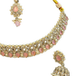 Baby Pink - Medium Size Antique Gold Finish Necklace Set with Earrings & Head Piece - 6NS449 04H26