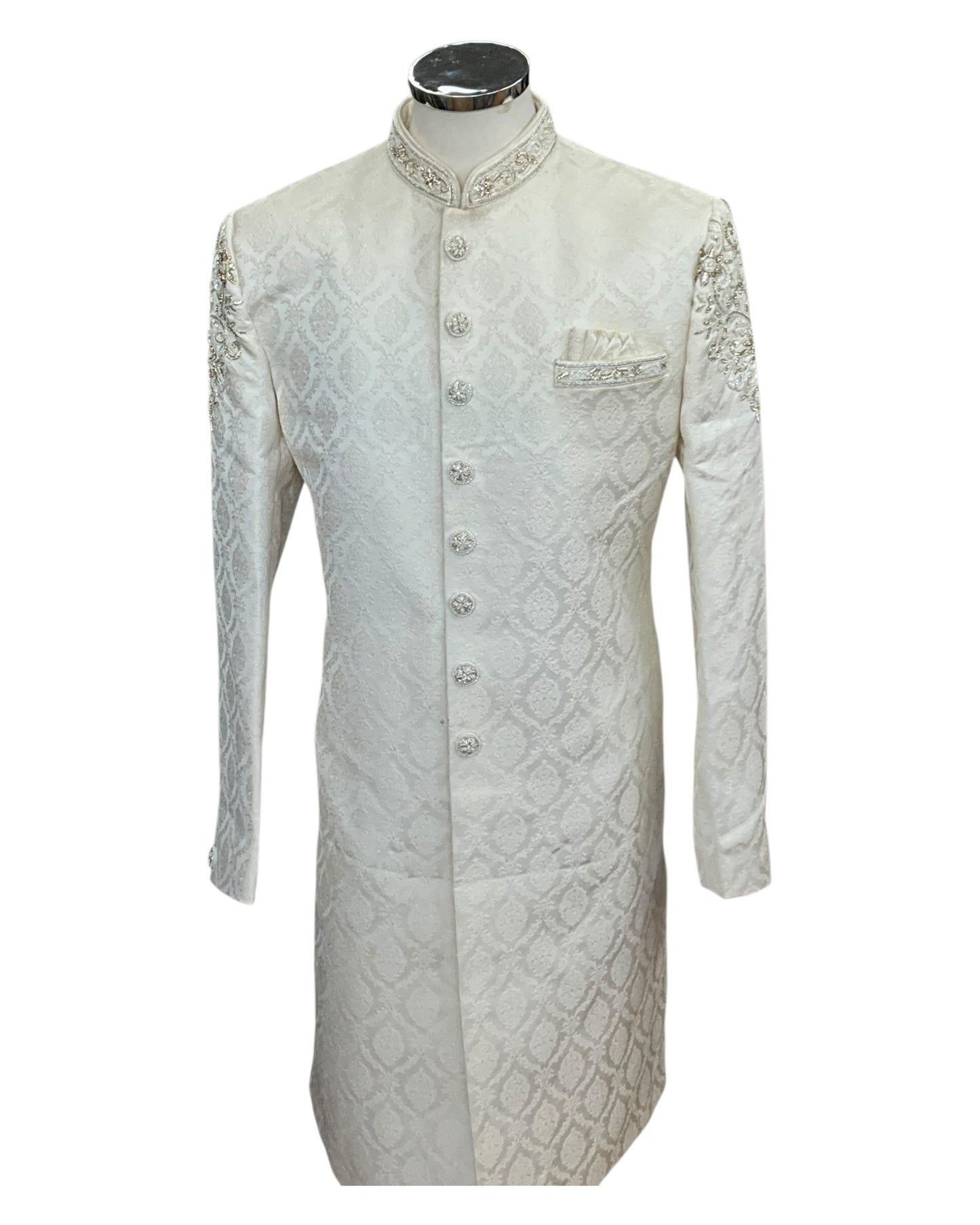 Size 40" - Cream - Rich Banarasi Stone Work Sherwani with Shoulder Emroidery - BS997 08KYY25