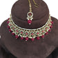 Magenta - Medium Size Antique Gold Finish Choker Necklace Set with Earrings - RAK149  C 0424