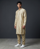 Pastel Pista Green - Soft Cotton Mens Kurta Set with Neck Thread Embroidery- Sangeet Mehendi Haldi - KCS1019 06KC26
