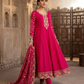 UK 16 / 42" - Fuchsia Pink - Crepe Ladies Anarkali Trousers Suit - Sangeet / Henna / Temple - OC16117 JY